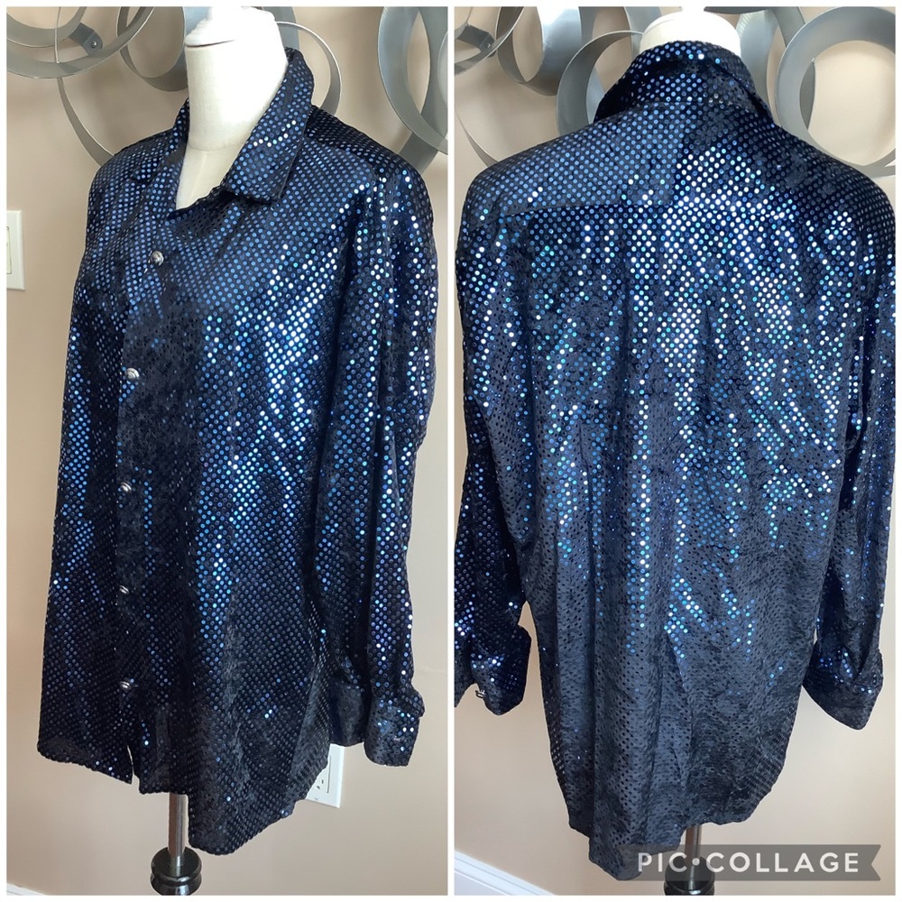 80’s Cobalt Velvet & Metallic Dot Shirt/tunic